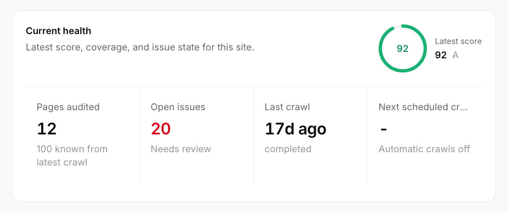 CrawlRaven site health dashboard